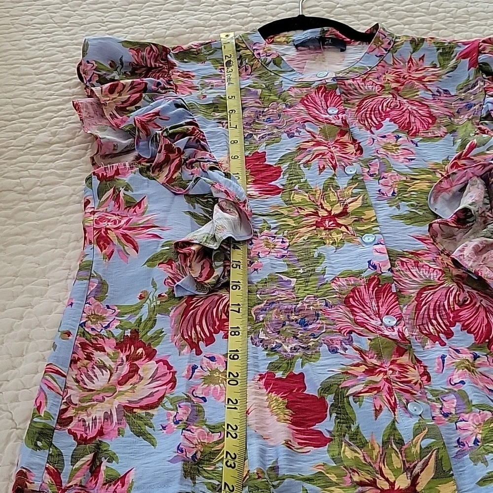 NWT Rachel Rachel Roy Blue Flutter Sleeve Blouse with Mandarin Collar - Picture 6 of 6